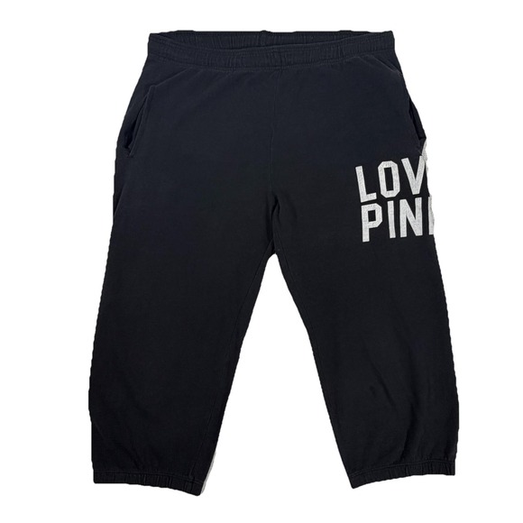 Victoria's Secret Pants - Victorias‎ Secret Y2K Love Pink Black Cropped Capri Sweat Pants Comfy Size Small